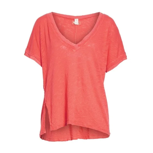 We the Free by FP " Take Me" boyfriend v-neck burnout tee destructed melon Med. - Picture 2 of 15